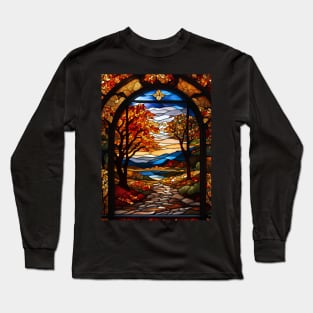 Stained Glass Window Of Autumn Scene Long Sleeve T-Shirt